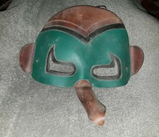 EXCEPTIONAL OLD NATIVE AMERICAN?? TRIBE PAINTED LEATHER ' CEREMONIAL BIRD ' MASK 2
