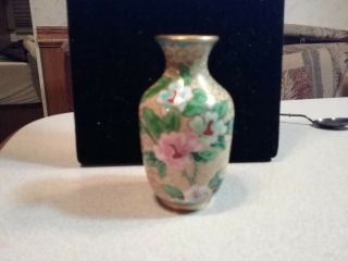 Vintage Small Cloisonne Flower Floral Inlaid Brass Urn Jar Vase 3 " Tall