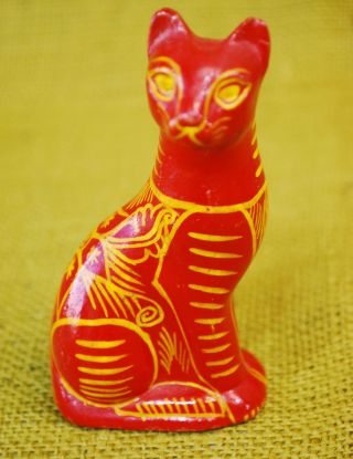 Vintage Mexican Folk Art Tonala Pottery Cat Kitty Figurine Hand Painted Clay Red