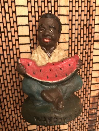 Vintage Cast Iron Way Down South Black Americana Boy Eating Watermelon