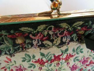 Pretty floral tapestry evening bag,  golden chain,  satin lining coin purse,  mirror 2