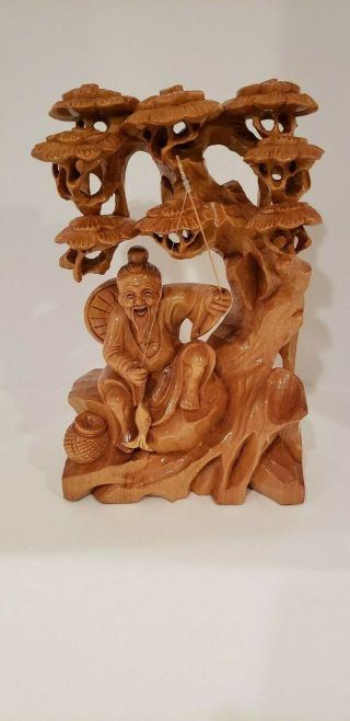 Chinese Wood Carving Of Fisherman