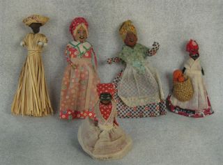 5 Antique Black Americana Nut Head Doll Miami Fl Pecan Nipple Cashew Bell Rare