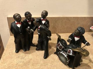 Enesco All That Jazz Musician Figurines 4 Man Singing Group And Drummer 1990