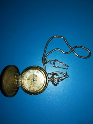 Vintage Walt Disney Mickey Mouse Pocket Watch With Chain Verichron