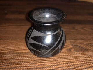 Miniature Mata Ortiz Black Vase By Manuela Olivas Casas Grandes Mexico Vintage