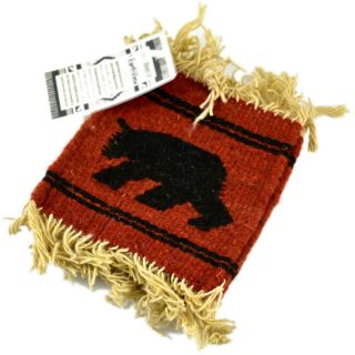 Handmade Zapotec Indian Weaving Hand - Woven Bear Design Red Wool Coaster Set Of 4