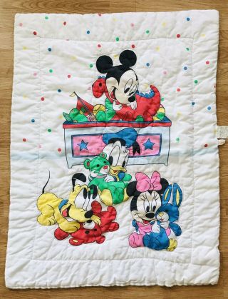 Vintage Disney Baby Comforter Mickey Minnie Mouse Dundee Crib Blanket Quilt 80’s