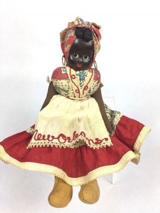 Americana Black Baby Doll Vintage Shelf Sitter Oil Cloth Painted Face Stuffed
