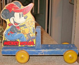 Vintage Mickey Mouse 1938 Walt Disney Enterprises Fisher - Price Wood Pull Toy