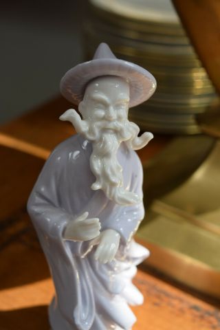Vintage Lenwile Ardalt White Lavender Porcelain Asian Wise Old Man Figurine
