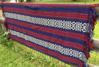 Hand Woven Wool Serape Saltillo Central America Wearable Blanket Vivid 66 " X 56 "