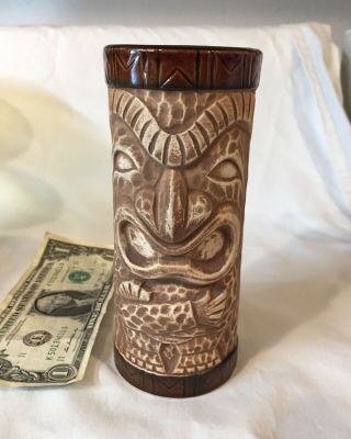 Vintage Brown Ceramic Glazed Tiki Mug Vase Cup Hawaii - Jimmy Wong 