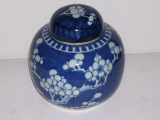 Vintage Oriental Bloosom Blue White Ceramic Ginger Jar - Blue Ring Signed