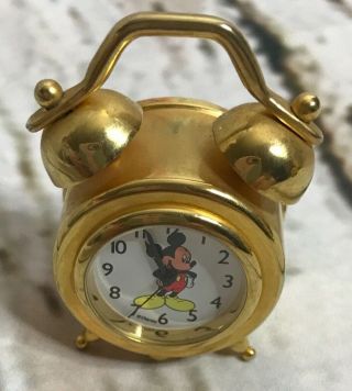 Vintage Disney Miniature Brass Coated Alarm Clock Gold Tone Battery