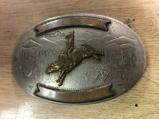Vintage Comstock Silversmiths German Silver Rodeo Award Belt Buckle - Western