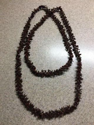 Vintage Hawaiian Koa Seed Necklace Lei 52”