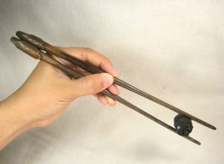 Vintage Japanese Hand Tooled Forged Brass Chado Hibashi Fire Chopsticks Ginkgo