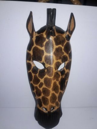 Kenya Tribal Native Mask Giraffe Hand Carved Wood Small 9 1/2 " × 4 "