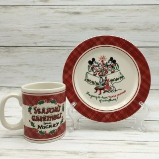 Walt Disney Store Mickey Mouse Christmas Cookie Plate And Coffee Mug