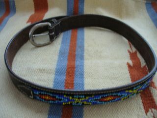 Vintage Native American Indian Beaded Leather Belt
