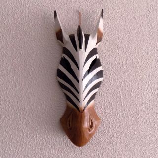 Vintage Solid Wood African Zebra Animal Mask Wall Hanging Home Decor Souvenir