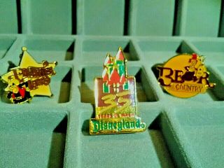 Disneyland 35th Anniversary Castle Pin 1990 & Bear Country / Frontierland Pins