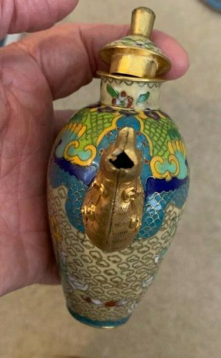 Small Vintage Chinese Cloisonne Tea Pot - Bird Spout,  Bird Wings On The Pot