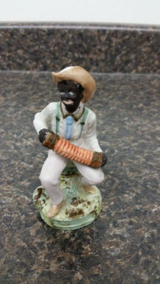 Black Boy Playing Music - - Black Americana Porcelain Figurine 4 " Tall