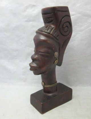 Vintage Hand Carved Wood African Tribal Woman Head,  Bust
