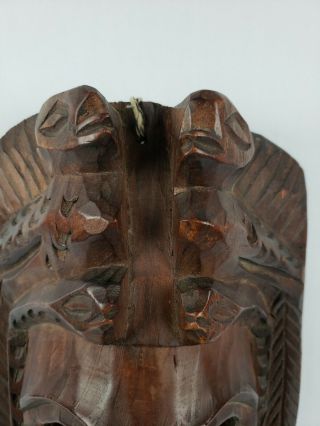 Vintage Mayan Aztec Hand Carved Wooden Totem Mask with Snakes 12 