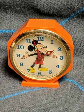 Disney Forestville Mickey Mouse Alarm Clock Orange Plastic Vintage Japan