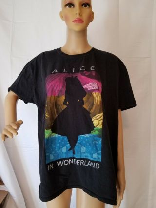 Rare Alice In Wonderland Tee Shirt Disney Size Xl Black Multi Color Tulgey Wood