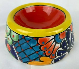 7 " Dog Cat Water Food Feeder Bowl Mexican Talavera Ceramic Pottery Lead