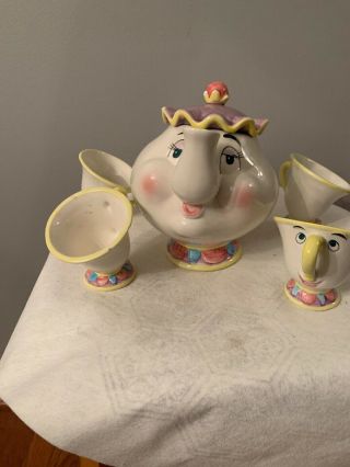 Vintage Disney Store Beauty And The Beast Mrs Potts Teapot And Cup Set With Chip