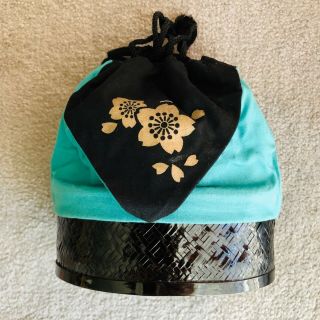 Japanese Vintage 90 ' Yukata/Kimono Green Bag,  Hakama Pouch/Kinchaku Sakura 4