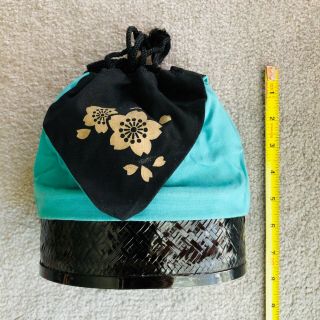 Japanese Vintage 90 ' Yukata/Kimono Green Bag,  Hakama Pouch/Kinchaku Sakura 6