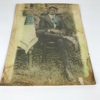 Vintage Antique Photo African American Man Black and White with Color 10 x 8 3