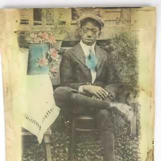Vintage Antique Photo African American Man Black and White with Color 10 x 8 4