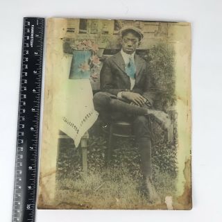 Vintage Antique Photo African American Man Black and White with Color 10 x 8 7