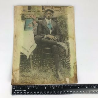 Vintage Antique Photo African American Man Black and White with Color 10 x 8 8