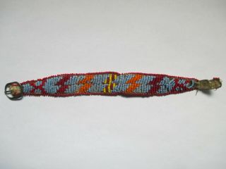 Old Vintage Native American Indian Leather Beaded Bracelet Chadron,  Nebraska