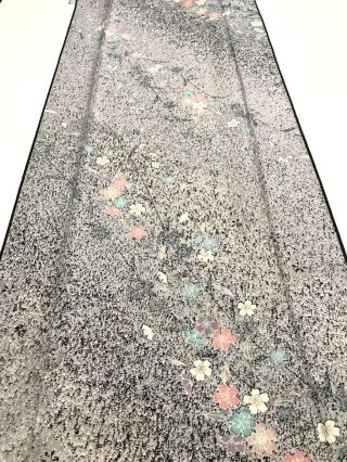 @@ 160 cm Japanese vintage kimono silk fabric/Rinzu weave/cherry blossom G147 4
