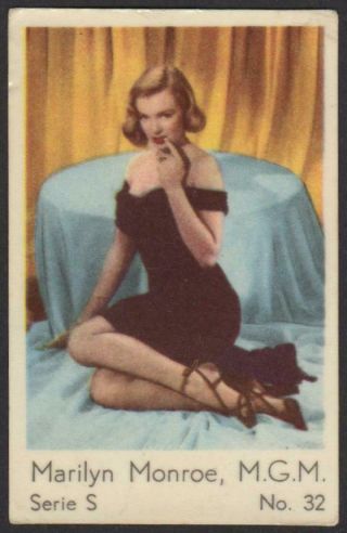 Marilyn Monroe - 1957 Vintage Swedish Serie S Movie Star Gum Card 32