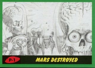 Mars Attacks Revenge Complete Green Parallel Trading Card Pencil Art Set