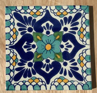 8 Talavera Mexican Pottery Tile 6 " Classic Traditional Hand Made Escamilla Jade