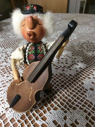 Rare Wooden Figurine Casy Boys Swiss Man With Cello Signed C.  Casagrande