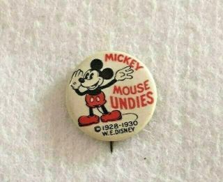 1928 - 1930 W E Disney Mickey Mouse Undies Advertising Pin Back