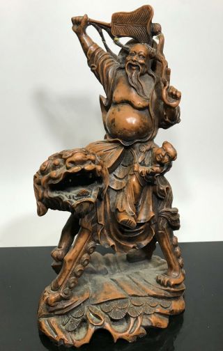 Vtg Heavy 10lbs Chinese Solid Resin Wise Man Riding Foo Dog Dragon Art Statue