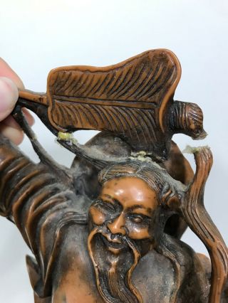 Vtg HEAVY 10LBS Chinese Solid Resin Wise Man Riding Foo Dog Dragon Art Statue 2